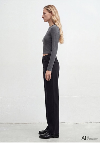 Mavi Uzun Kollu Antrasit Crop Basic Tişört Crop / Kısa Kesim 1612822-8 Gri