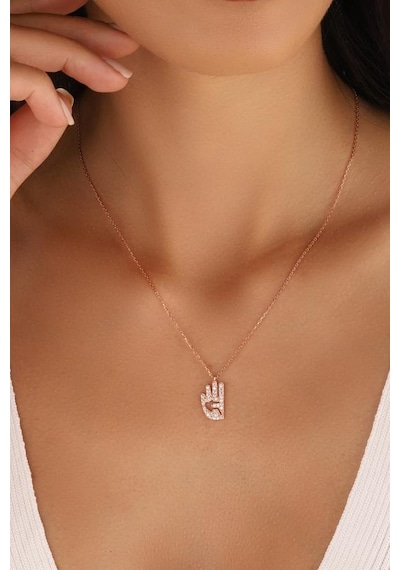 Rabia İşareti Gümüş Kolye Rose Gold