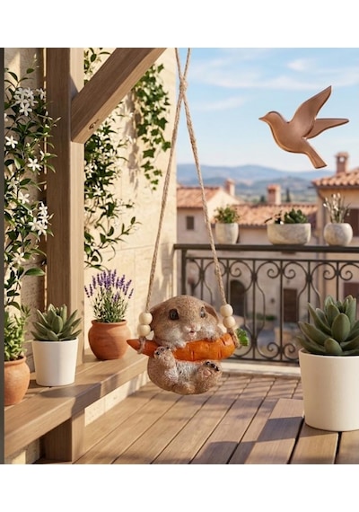 Sevimli Sallanan Tavşan 10x7 Cm, Bahçe Balkon Süsü, Duvar Dekorasyon Ürünleri Sevimli Dekor