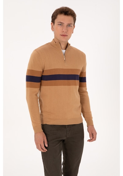 U.S. Polo Assn. Erkek Regular Fit Yarım Fermuarlı Camel Kazak 50315034-VR015