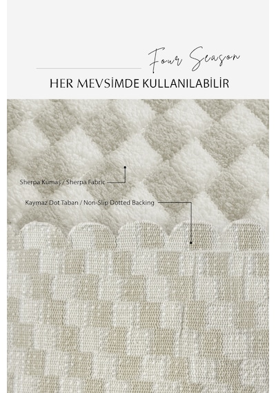 Aron Kürklü Koltuk Örtüsü 170x215 Cm Yumuşak Peluş Lüks Kaymaz Taban Kanepe Örtüsü Krem
