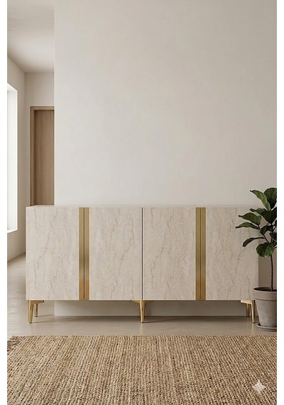 Ka1598btg Anka Konsol Ve Tv Sehpası Beyaz-traverten-gold 150cm