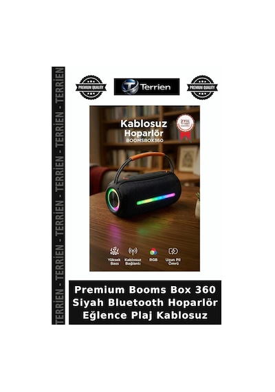 Premium Booms Box 360 Siyah Bluetooth Hoparlör Eğlence Plaj Kablosuz