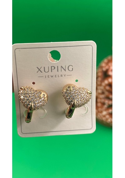Xuping Rose Gold Zirkon Taşlı Kalpli Halka Kadın Çelik Küpe Gold