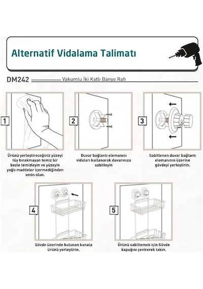 Geseus Va Kumlu Banyo Duş Sabunluk Rafı Şampuanlık Delme Vida Mat Çok Renkli