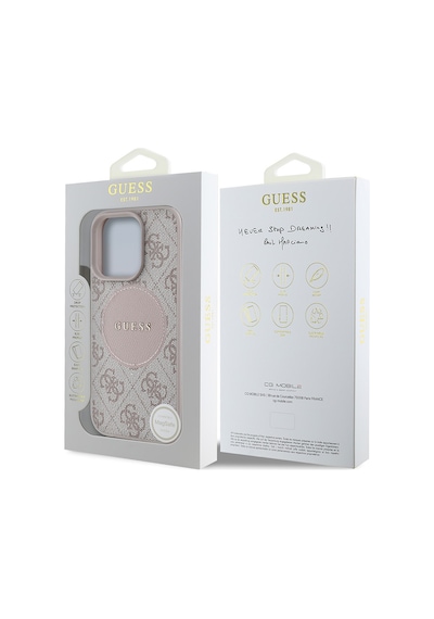 Apple Uyumlu iPhone 15 Pro Max Kılıf Guess Lisanslı Magsafe Şarj Özellikli Yazı Logolu Circle Classic Kapak Pembe