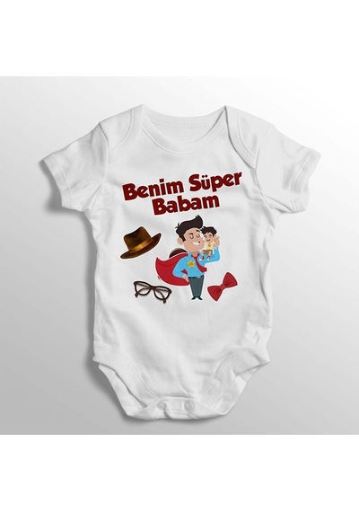 İmaj Tuğbababy Benim Süper Babam Baskılı Bebek Zıbını (520688970) Beyaz
