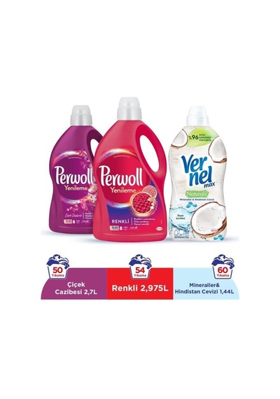 Sıvı Çamaşır Deterjanı 2x3l 95yıkama Renkli+çiçek Cazibesi+vernel Max 1440ml H.cevizi