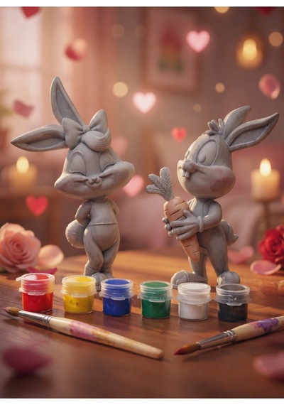 Bugs Bunny Tavşan Boyama Seti 6 Renk Akrilik + 2 Fırça Sevgili & Çocuk