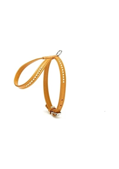 Doggie Flotter Swarovski Taşlı Deri Köpek Göğüs Tasması 1.2 x 25-35 CM Kamel Camel