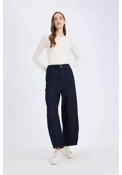 DeFacto Barrel Fit Beli Lastikli Bilek Boy Cepli Yumuşak Jean Pantolon E3873AX25SPNM82