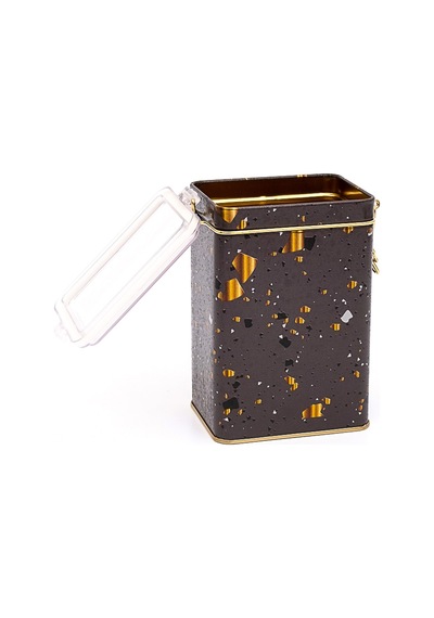 Terrazzo Brown Desenli Kilitli Kapaklı Dikdörtgen Metal Saklama Kabı 7.5 x 10 x 15 CM 1 L Çok Renkli