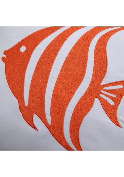 Mudo Home Marin Fısh Nakışlı Kırlent Beyaz Turuncu 50x50 Cm