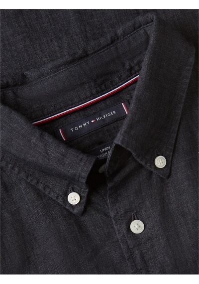 Tommy Hilfiger Pıgment Dyed Lı Solıd Rf Shırt Erkek Siyah Gömlek - Mw0mw41530