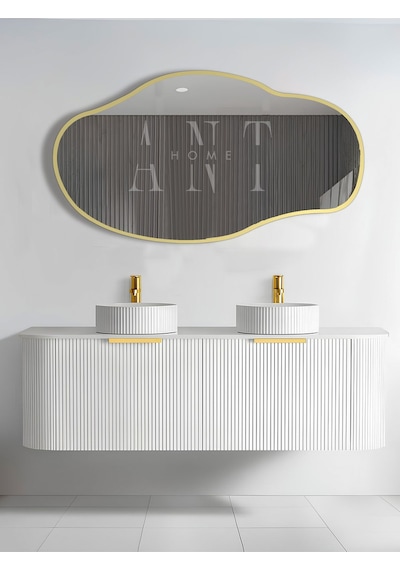 Asimetrik Ayna, Konsol Aynası, Dresuar Aynası, Tuvalet Aynası, Şişecam Ayna 90x50cm 90 X 50 Gold