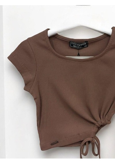 Zekids Kız Çocuk Crop Yandan Pencereli Bluz-14395 Kahverengi