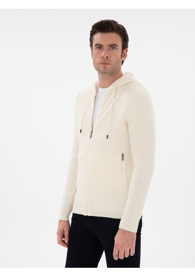 Cacharel Ekru Slim Fit Triko Hırka Bej