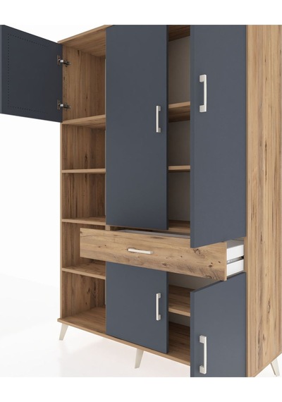 Hyperion Dolap 8 Raflı Tek Çekmeceli 5 Kapaklı 132x44x195 Çam-antrasit/çam Antrasıt/atlas Çam Hyperion Dolap 8 Raflı Tek Çekmeceli 5 Kapaklı 132x44x195 Çam-antrasit/çam Antrasıt/atlas Çam