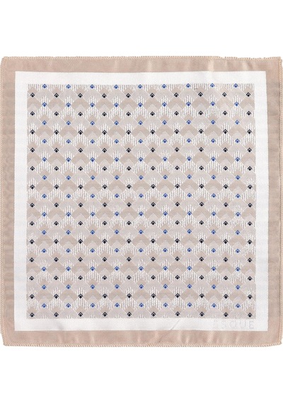 Esgue Hand Made 8 Cm Geometrik Micro Desen Bej Mavi Renk Mendilli Kravat Lacivert - Gri