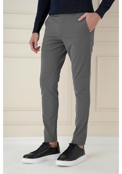 Efor Slim Fit Yan Cepli Düz Esnek Casual Füme Pantolon P 1144 Füme