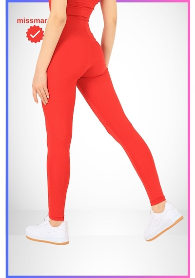 Missmaral Slim Fit Tayt Yüksek Bel Toparlayıcı Kırmızı Spor Model Flatlock Dikiş Detaylı Oslo 1090 Kırmızı