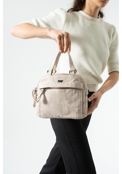 Baginn Retro Vegan Deri Günlük Kadın Postacı Çanta Çapraz Askılı Omuz Çantası Yıkama Suni Deri 27 23 Cm Bej