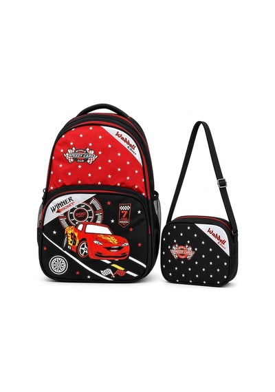 Speedy Car Araba İlkokul Okul Çantası Beslenme Çantası Sırt Çantası 2'li Set 36 X 28 X 20 Cm Çok Renkli