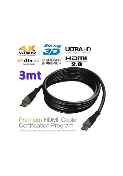 Hdmi Kablo 2.0 4K 60Hz Ultra Hd 2160 19+1 Görüntü Kablosu 3Mt