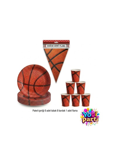 Basketbol Temalı Tabak Bardak Flama 8 Kişilik Doğum Günü Seti Turuncu Tüm Yaşlar
