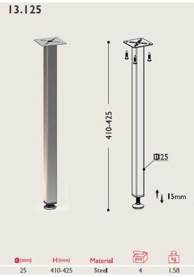 Gürçayhırdavat Sehpa Ayağı 13.125 - 25x25Mm (4 Adet)
