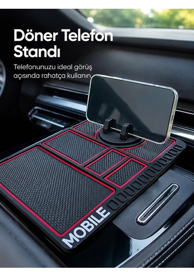 Mey İthalat Araç Konsol Organizeri Kaydırmaz Silikon Telefon Standlı Saklama Matı