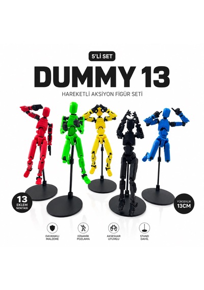 3d Dummy 13 Figür Hareketli, Pozlanabilir Koleksiyon Modeli 5'li Set Versiyon Çok Renkli
