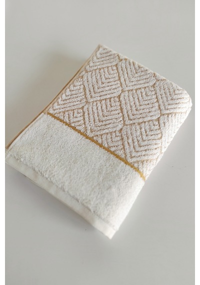 Geometrik Desenli Zemini Renkli Bambu El Havlusu - 50x90 Cm - Hardal Hardal