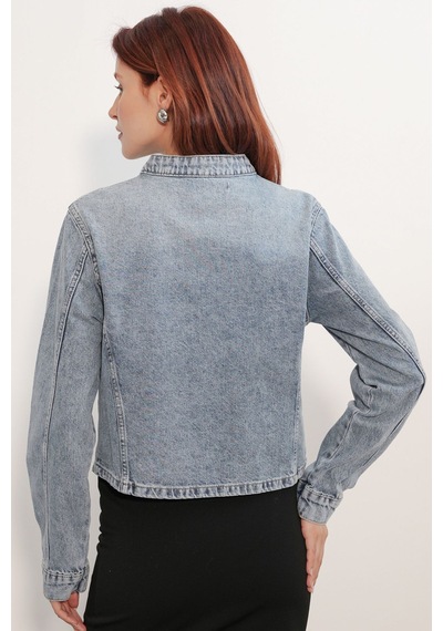 Hiccup Bdart Kadın Denim Ceket Kaban Açık Mavi