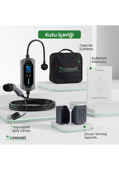 Taşınabilir Şarj Cihazı 3.5 Kw / 16a / Tip-2 / Ev Tipi Schuko Fiş / 5m Kablolu / 220v Ac / Taşıma Çantası Hediyeli 3,7 Kw