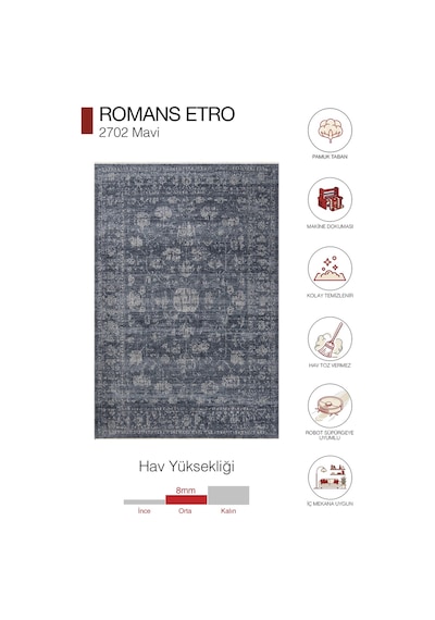 Hoom Rugs Etro 2702 Mavi Vintage Desenli Salon Halısı
