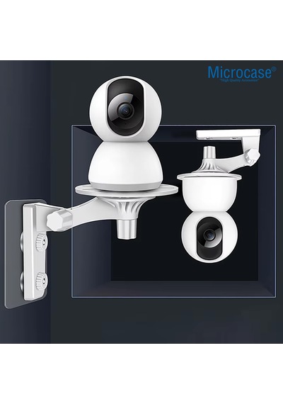 Microcase 3m Yapışkan Veya Vida Monteli 1/4 Vida Girişli 180 Derece Döner Başlıklı Kamera Bebek Kamerası Tutucu Stand Beyaz - Al5014