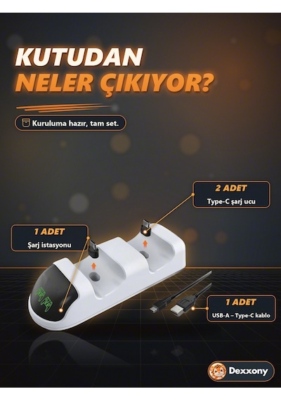 Ps5 Kol Şarj İstasyonu Dualsense Çift Kol Şarj Standı Led Göstergeli Type-c Ps5 Slim Pro Uyumlu