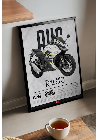 Rks R250 Siyah Ahşap Çerçeveli Poster, Dekoratif Motosiklet Duvar Tablosu