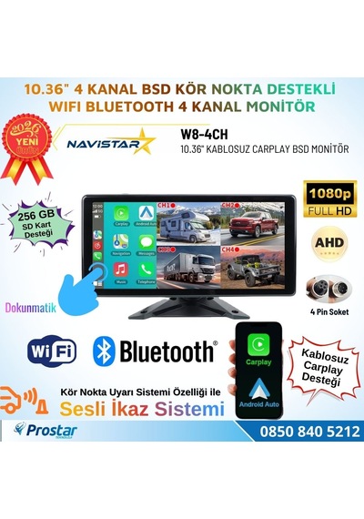 10.36 İnç Dokunmatik Monitör Kablosuz Carplay Wifi Bluetooth Fm Transmitter 256 Gb Destekli Tak Kullan