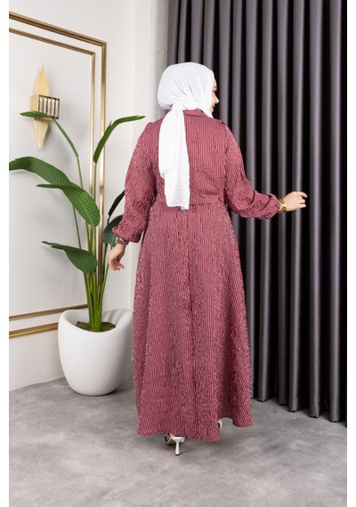 Hira Life Fashion Kadın Bordo Tesettür Giyim Gömlek Detaylı Çizgili Viskon Kıraş Elbise İkili Takım Bordo Bordo Hira Life Fashion Kadın Bordo Tesettür Giyim Gömlek Detaylı Çizgili Viskon Kıraş Elbise İkili Takım Bordo Bordo
