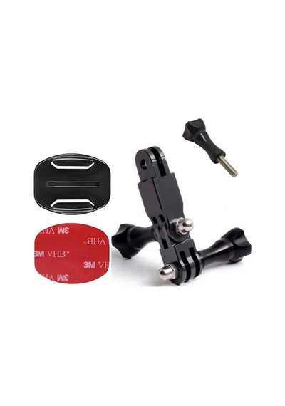Gplus Bs07yv 7 Parça Flat Zemin Düz Yüzey Vidalı 3 Yollu Aksiyon Kamera Uyumlu 3m Yapışkanlı Motor Kask Bağlantı Seti Siyah