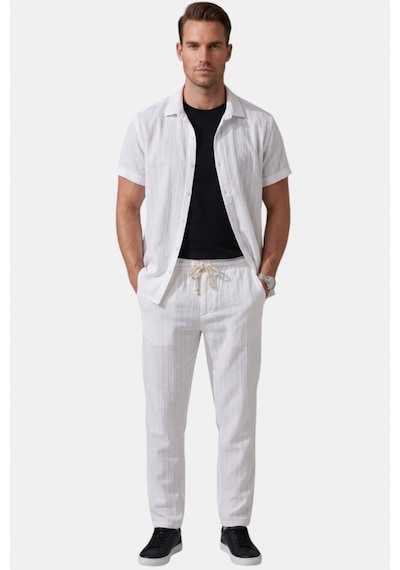Deep Sea Deepsea Beyaz Slim Fit Çizgi Dokulu Keten Görünümlü Kısa Kol Erkek Spor Gömlek 2602648 Deep Sea Deepsea Beyaz Slim Fit Çizgi Dokulu Keten Görünümlü Kısa Kol Erkek Spor Gömlek 2602648