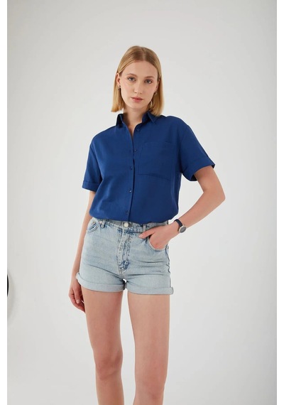 Ribana Classic Oxford Kısa Kollu Gömlek Lacivert
