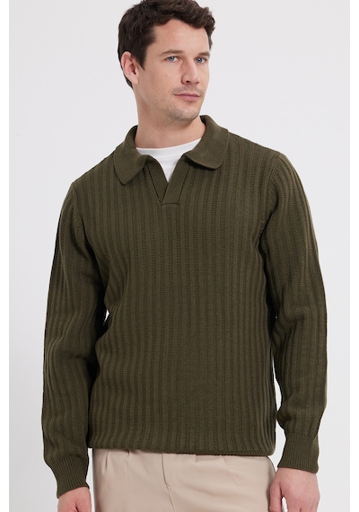 Tudors Erkek Standart Fit Normal Kesim Polo Yaka Haki Kazak-46286