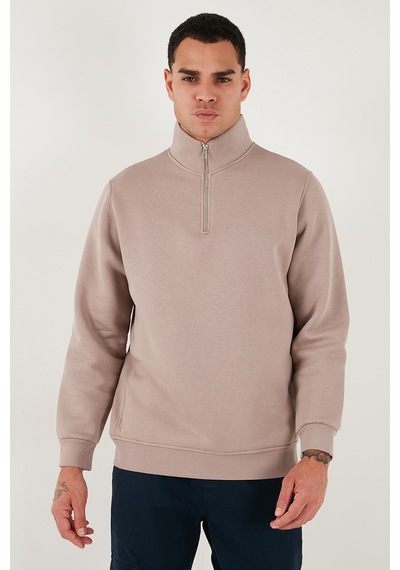Buratti Pamuklu Regular Fit Yarım Fermuarlı Dik Yaka Erkek Sweat 59052592 Gül