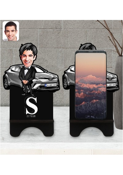 Kişiye Özel Plakalı Erkek Toyota C-Hr Karikatürlü Ahşap Biblo Tel