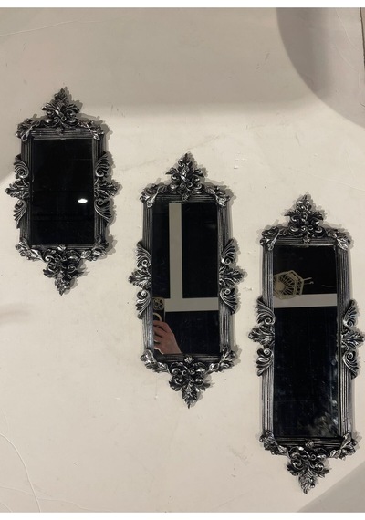 Dekoratif Polyester Üçlü Dikdörtgen Ayna Takımı Gümüş Siyah Eskitme