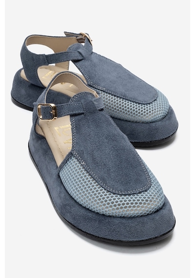Luvi Shoes Lurelıa Kot Mavi Süet Hakiki Deri Fileli Kadın Sandalet