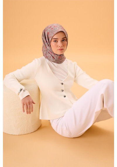 Silk Home İnce Pamuk Soft Eşarp Vizon-narçiçeği Desenli Tok Duruşlu 90x90 Çok Renkli